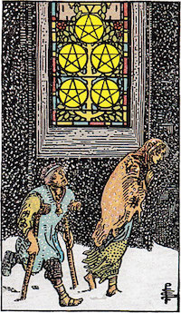 Tarotkarte Fünf der muenzen