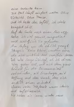Brief von einem Klienten Danke