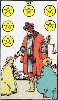 Tarotkarte Sechs muenzen