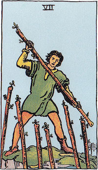 Tarotkarte Sieben der Stäbe