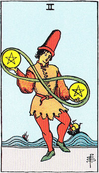 Tarotkarte Zwei der muenzen